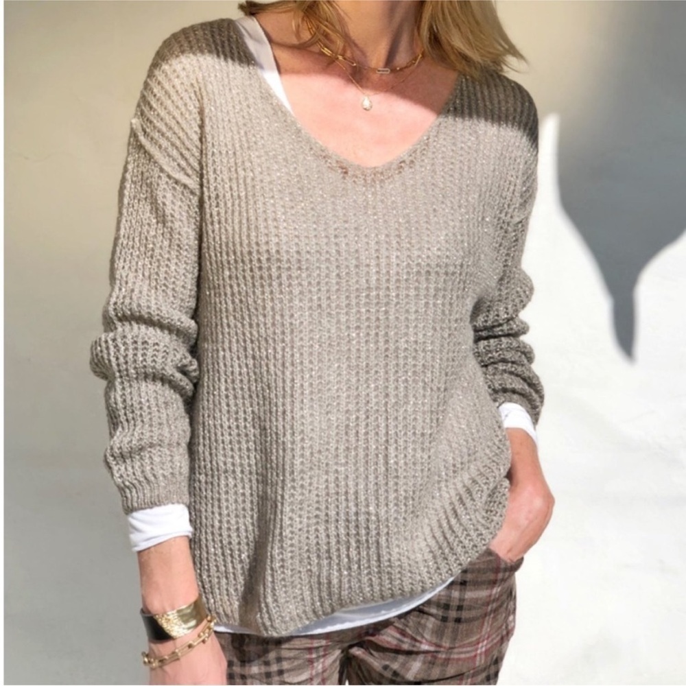 THE PORTER COLLECTIVE CRICKET Sweater Size SM Gray Grey Shimmer Italian EUC